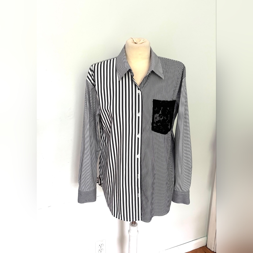 DKNY Colorblock Lace Oxford Shirt Size S